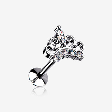 Royal Tiara Sparkle Top Threadless Push-In Steel Labret-Clear Gem